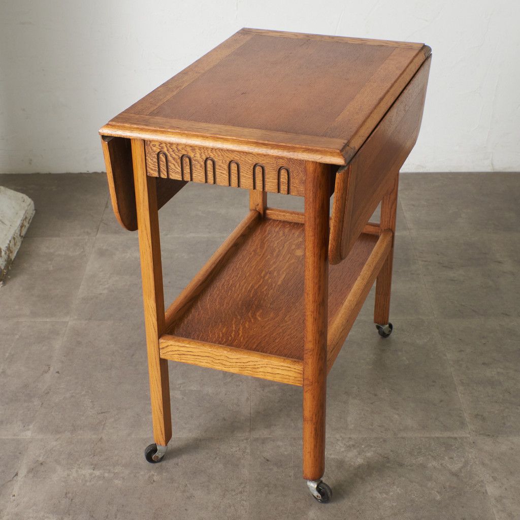 アーコール　ドロップリーフ ティートロリー　ワゴン　サイドテーブル 英国 アンティーク ティートローリー ドロップリーフ 木製 オーク 拡張