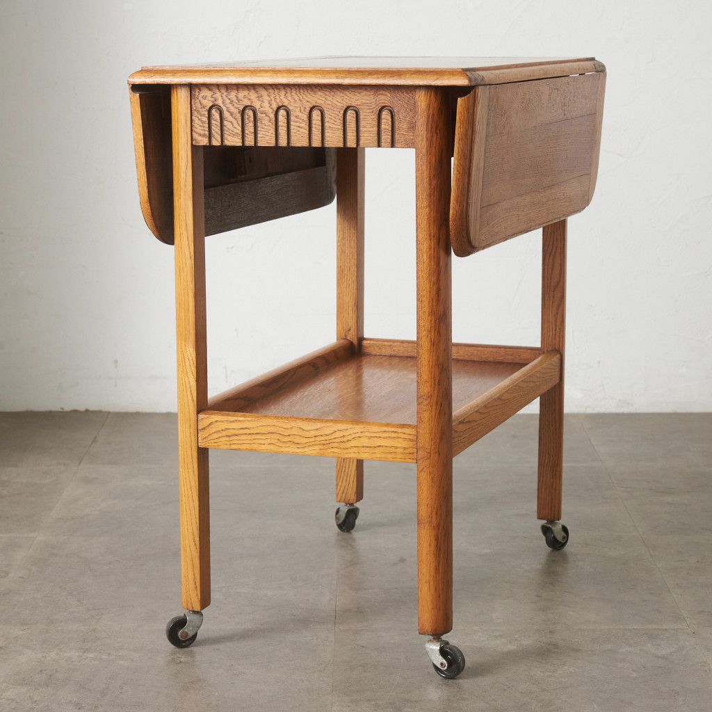 英国 アンティーク ティートローリー ドロップリーフ 木製 オーク 拡張