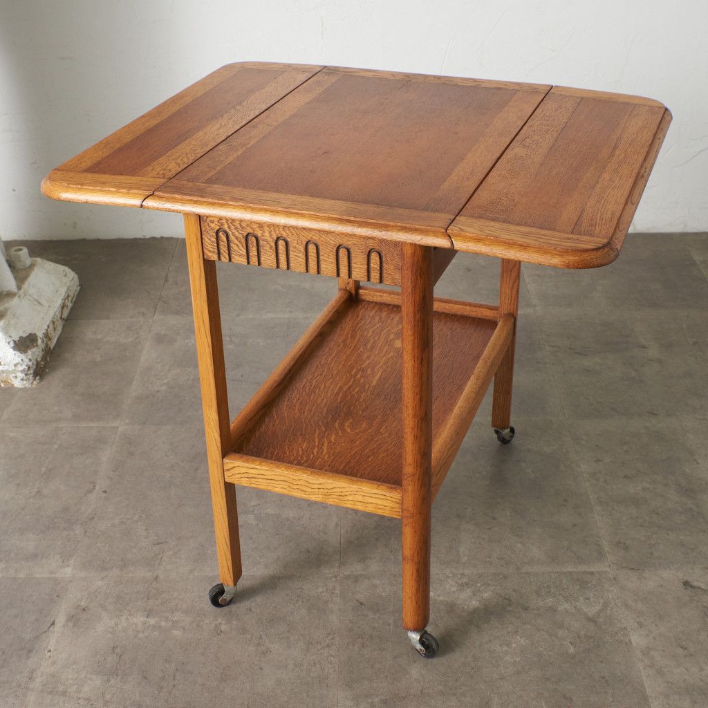 英国 アンティーク ティートローリー ドロップリーフ 木製 オーク 拡張 英国 アンティーク ティートローリー ドロップリーフ 木製 オーク 拡張