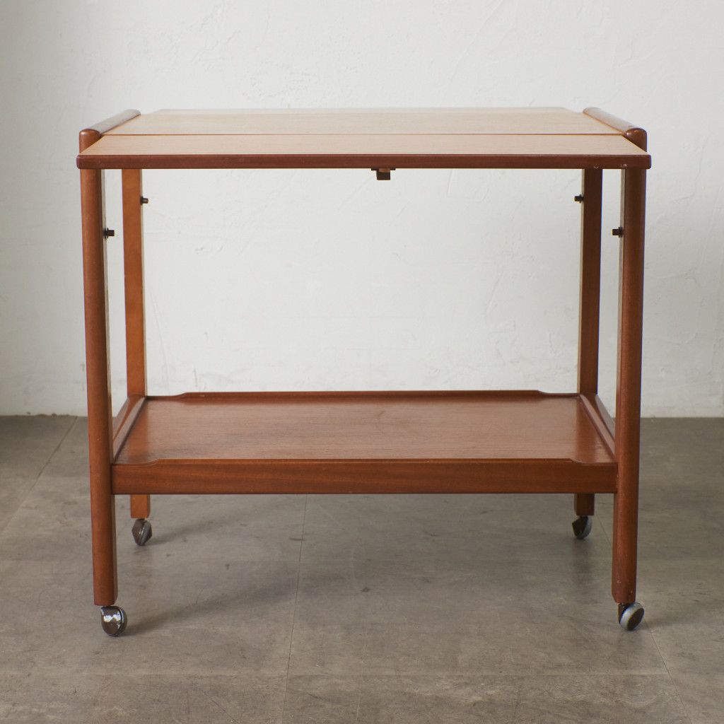 英国 ヴィンテージ トロリー ワゴン ドロップリーフ 拡張 天板 チーク