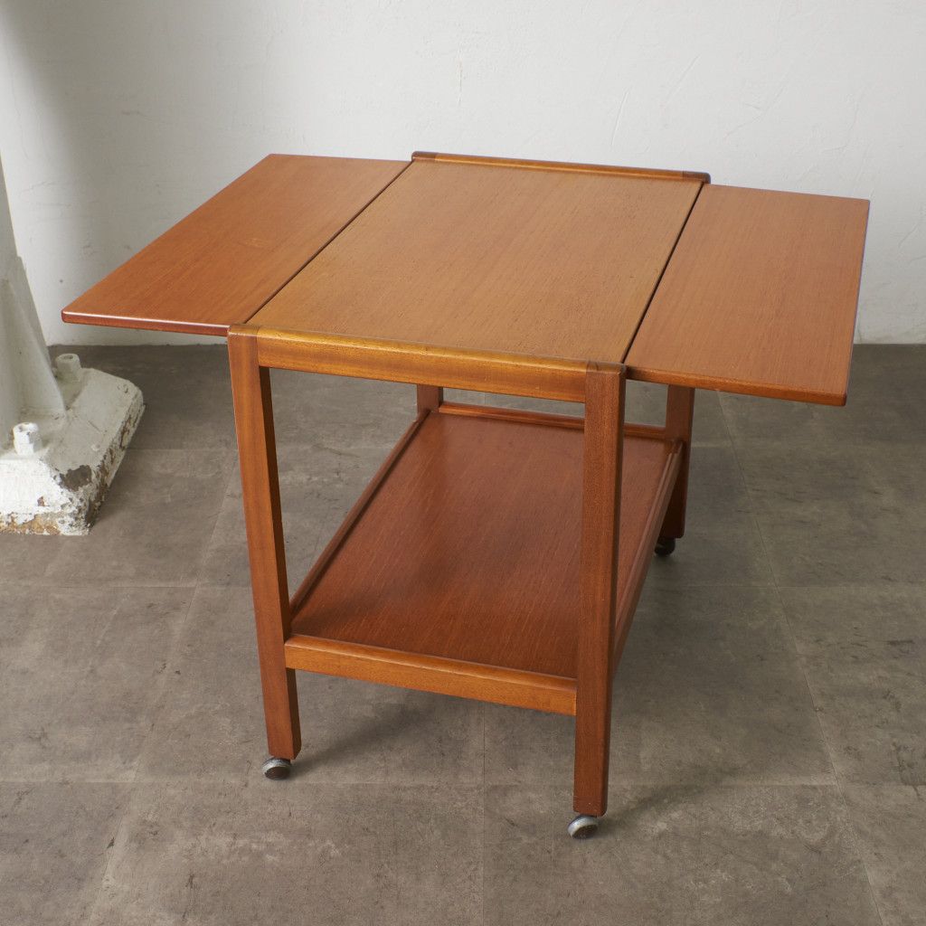 英国 ヴィンテージ トロリー ワゴン ドロップリーフ 拡張 天板 チーク