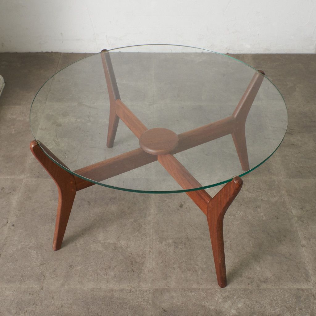 英国 ヴィンテージ ガラス センターテーブル ラウンド コーヒー