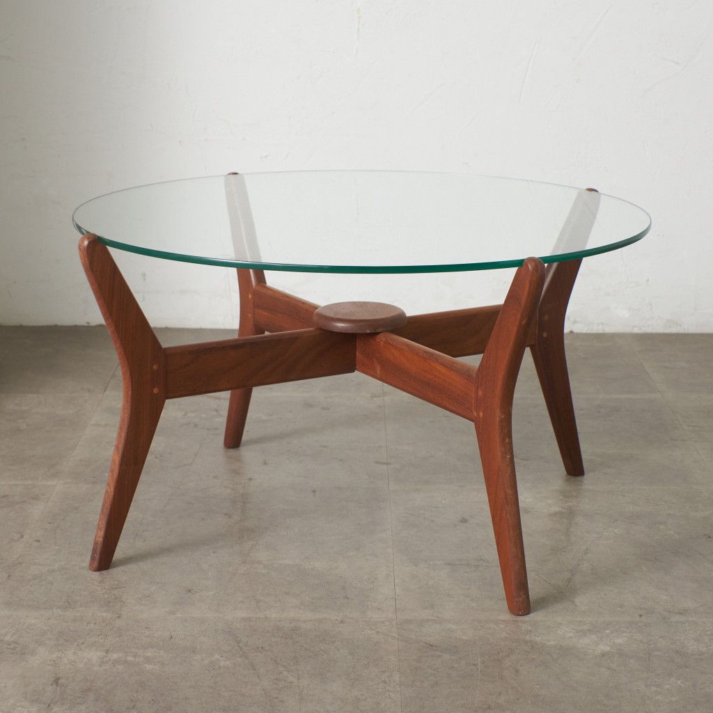 英国 ヴィンテージ ガラス センターテーブル ラウンド コーヒー