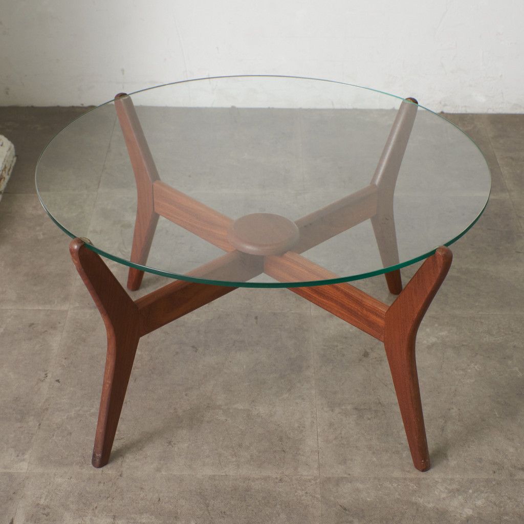 英国 ヴィンテージ ガラス センターテーブル ラウンド コーヒー