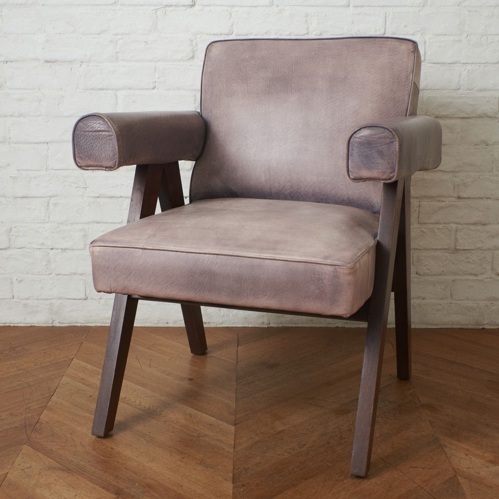 リプロダクト Pierre Jeanneret アームチェア 本革 1人掛け ヴィンテージ 椅子 イージーチェア ソファ ダイニングチェア モダン 95982
