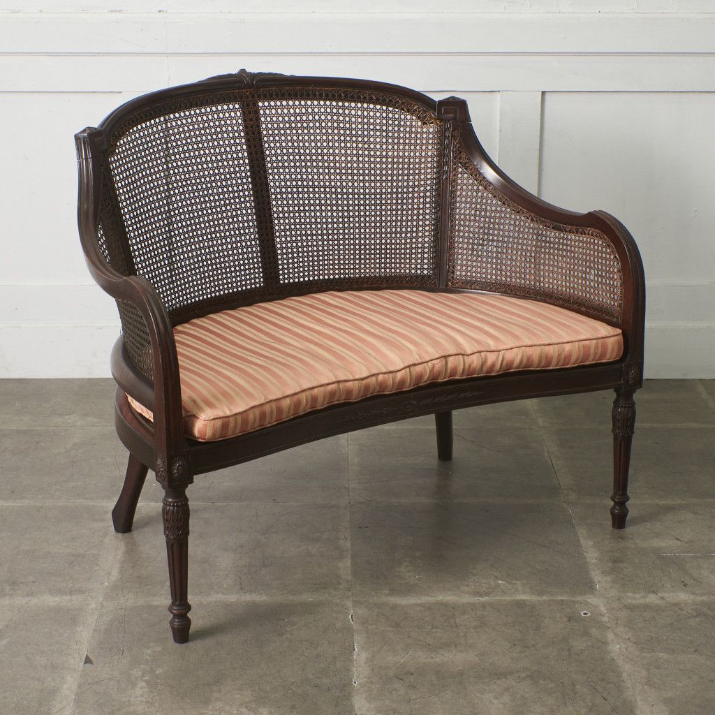 【アンティーク】② 籐 ラタン 座椅子 アームチェア クッションチェア 古民家 クラシック 籐張り 2人掛け ソファ アームチェア 長椅子 2P ラウンジ