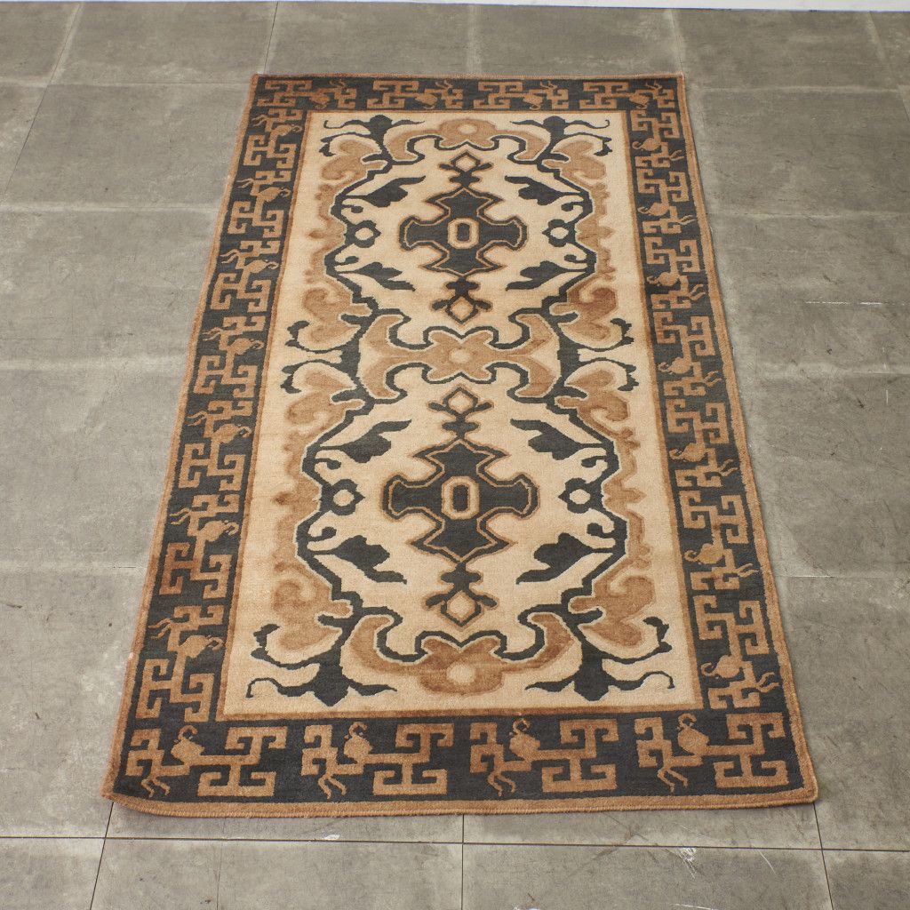 赤穂緞通 手織り 絨毯 十字唐草 W1830xD940 木綿 段通 敷物 リビング