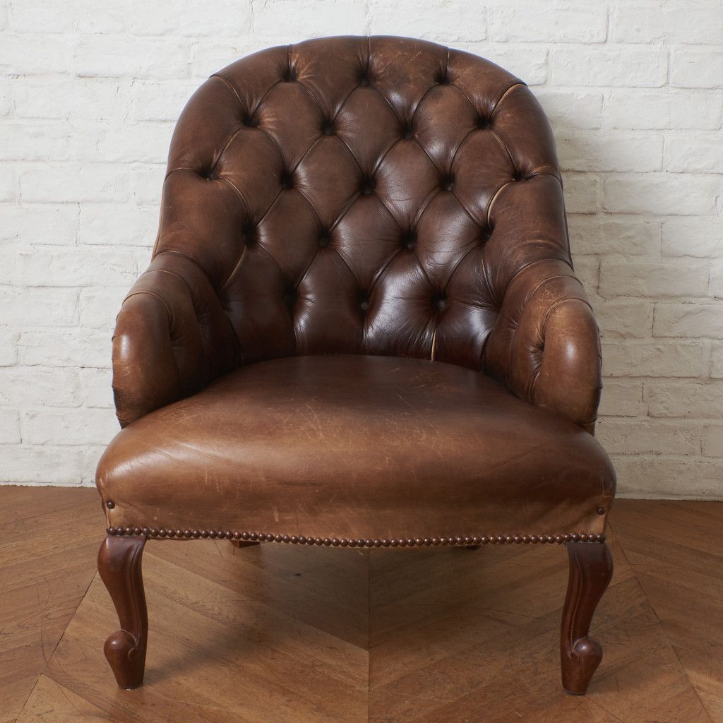 英国 アンティーク チェスターフィールド クラブチェア 本革 鋲 ボタン