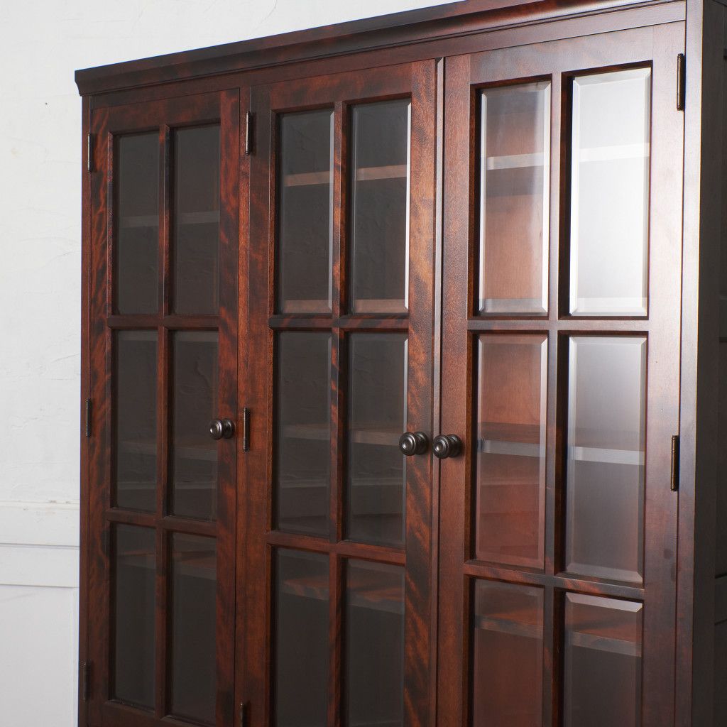 送料無料　北海道民芸家具/キャビネット/食器棚/本棚/カップボード 北海道民芸家具 本箱 #118 書棚 3面扉 本棚 カップボード 飾り棚 食器