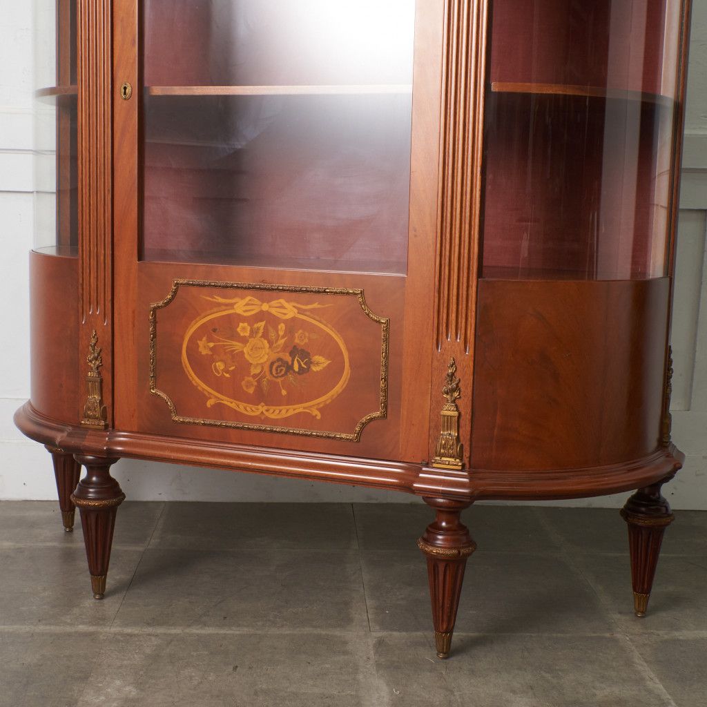 鍵付 クラシック ガラス キャビネット 木象嵌 装飾 マホガニー