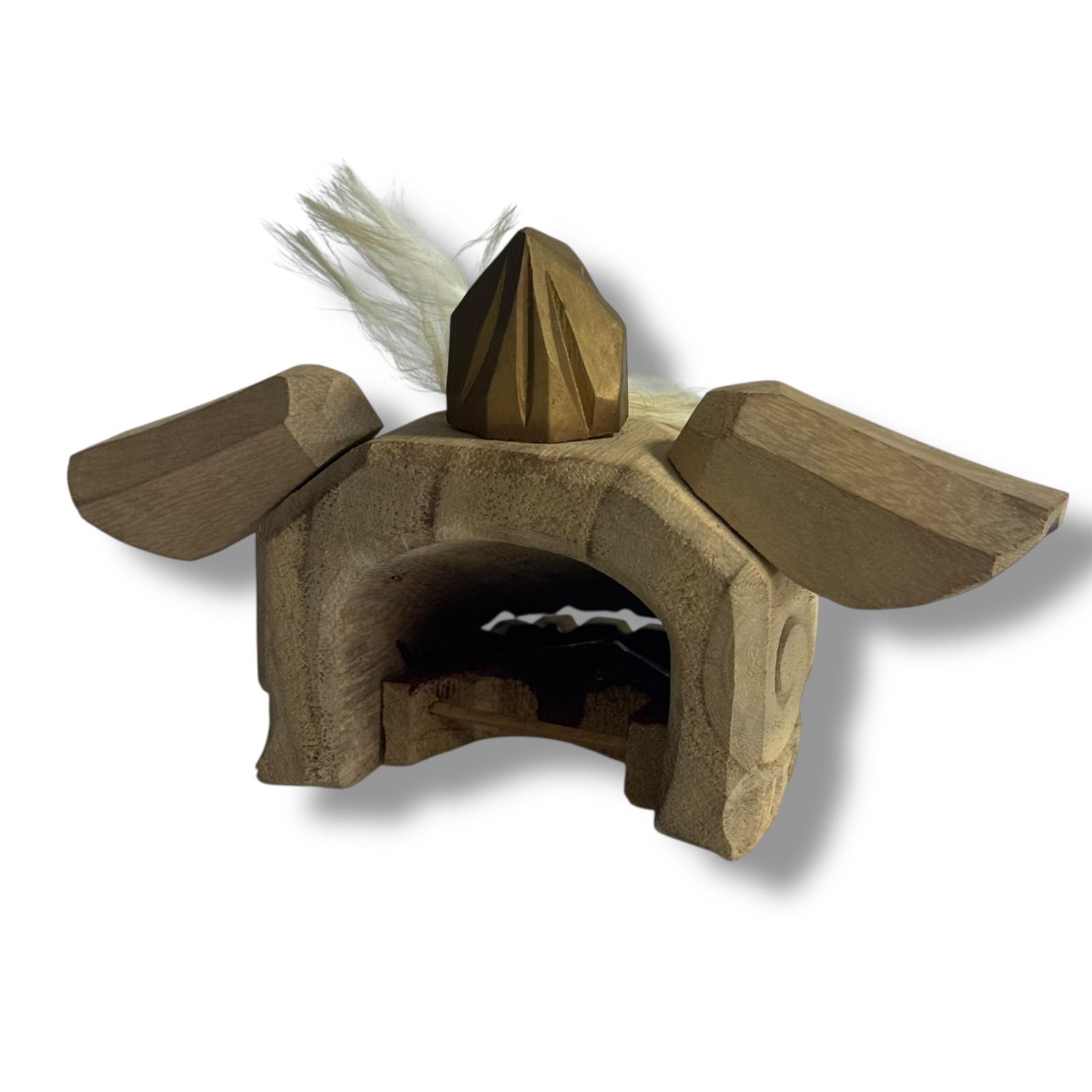 希少】伊波彫刻 木彫り 獅子頭 置物 縁起物 魔除け 伝統工芸品 井波