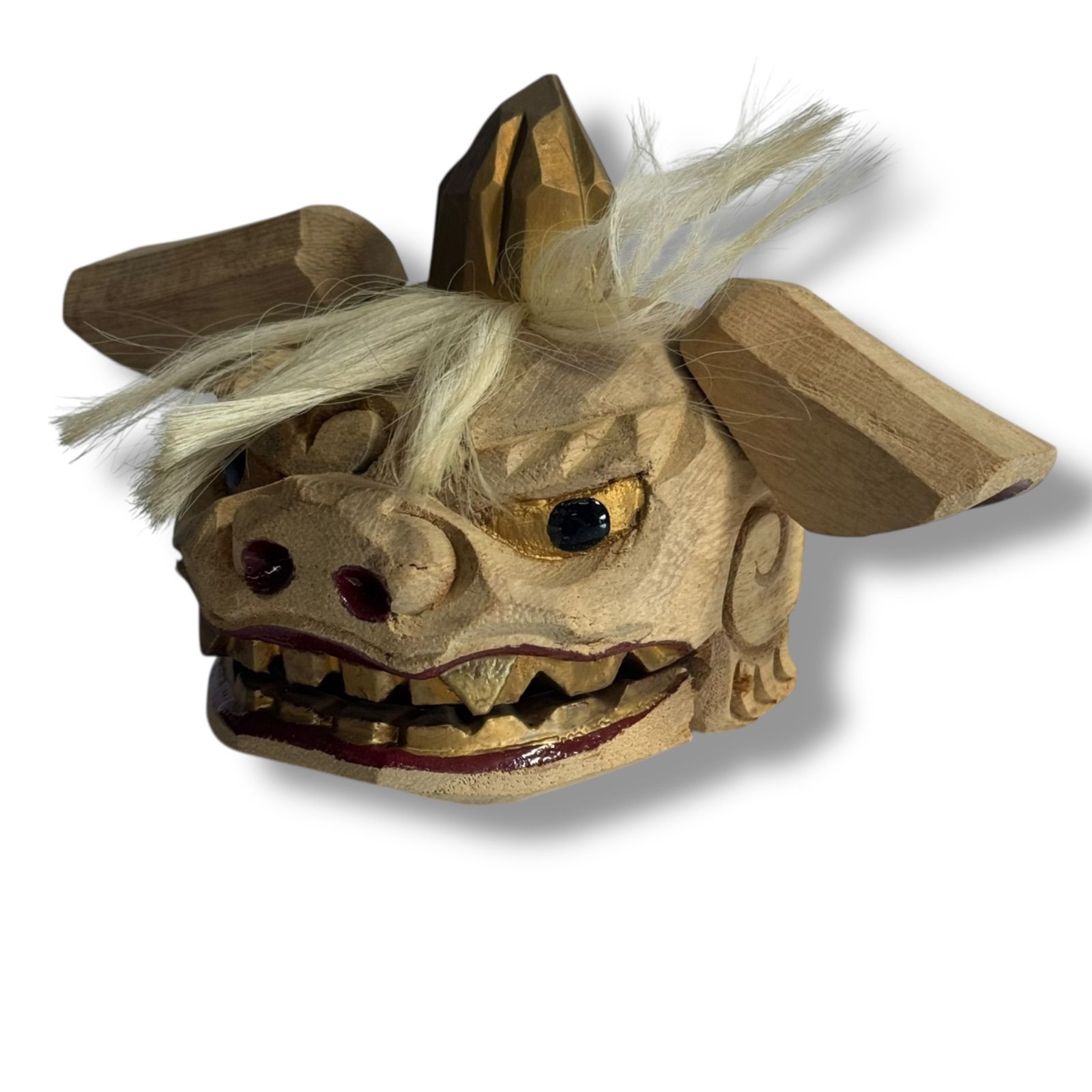 希少】伊波彫刻 木彫り 獅子頭 置物 縁起物 魔除け 伝統工芸品 井波