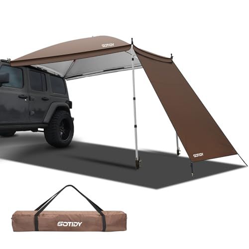迅速に発送 GOTIDYカーサイドタープ ワンタッチ 車 タープ テンションポール伸縮版 サイドタープ サイドオーニング キャンプ 4~6人用 UV加工済 210Ｄオックス生地 高さ調整 横幕|サイドシート 付属 コンパクト設計 03 a 24 d 0