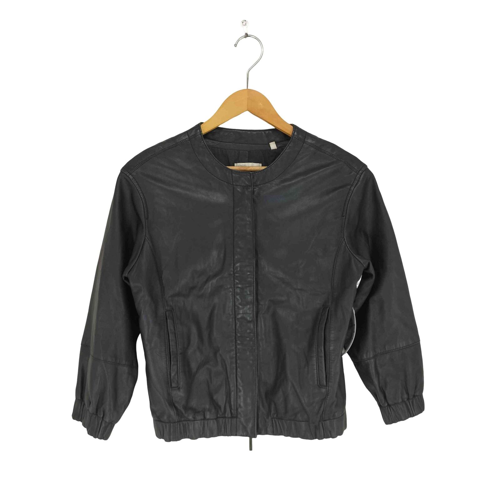 VINCE ノーカラー ラムレザー 黒ジャケット M ヴィンス VINCE lamb leather ラムレザー比翼ノーカラージャケット