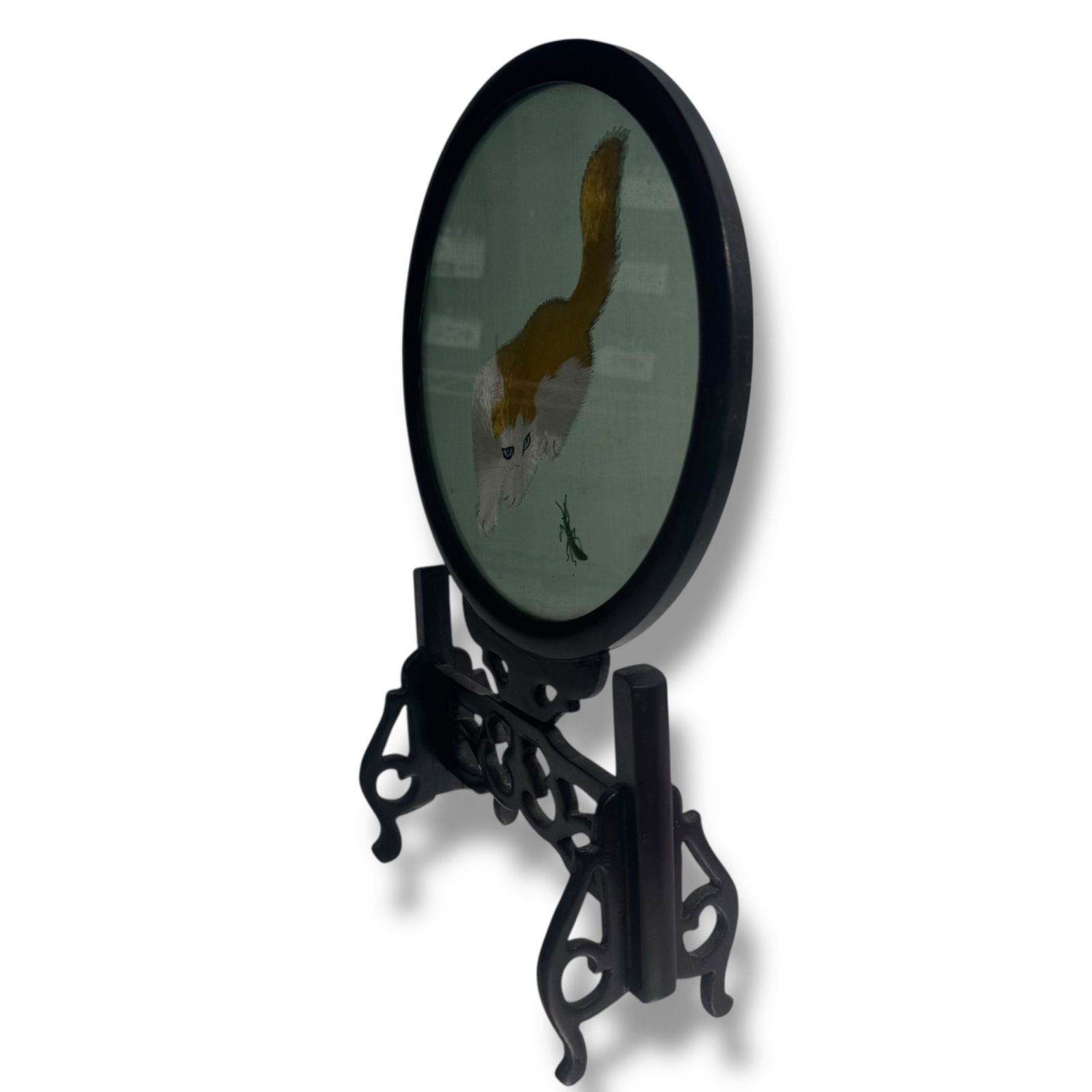 美品・縁起物】中国美術 両面刺繍 猫 額装蘇州刺繍 工芸品 伝統 ねこ