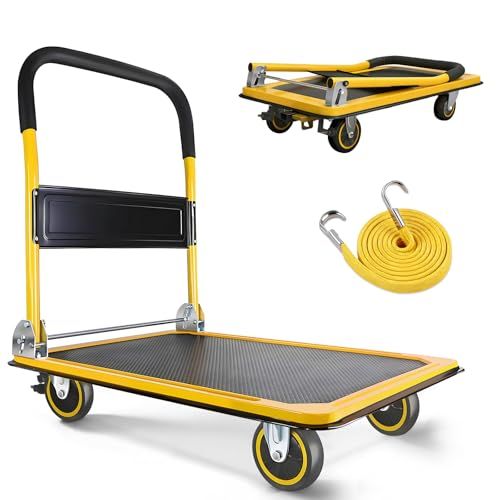 迅速に発送 Merox 台車 フットブレーキ 大型 耐荷重500 kg スチール製 折りたたみ 平台車 キャリーカート ストッパー 手押し台車 固定ロープ付き 静音 軽量 360度回転 キャスター付き クッショングリップ付 多重補強構造 33602 def