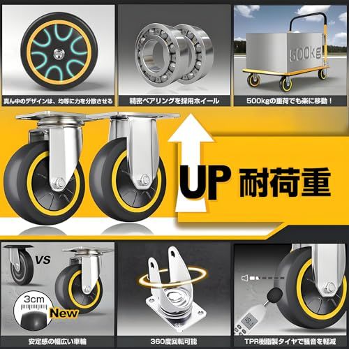 迅速に発送 Merox 台車 フットブレーキ 大型 耐荷重500 kg スチール製 折りたたみ 平台車 キャリーカート ストッパー 手押し台車 固定ロープ付き 静音 軽量 360度回転 キャスター付き クッショングリップ付 多重補強構造 33602 def