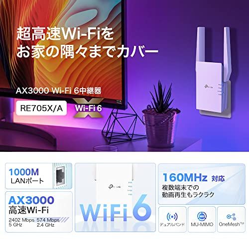 迅速に発送 TP-Link Wi-Fi 無線LAN 中継器 6 対応 2402 574 Mbps 11 ax|ac APモード HE 160 ブリッジモードギガ有線LANポート RE 705 X|A 241 d 38 5