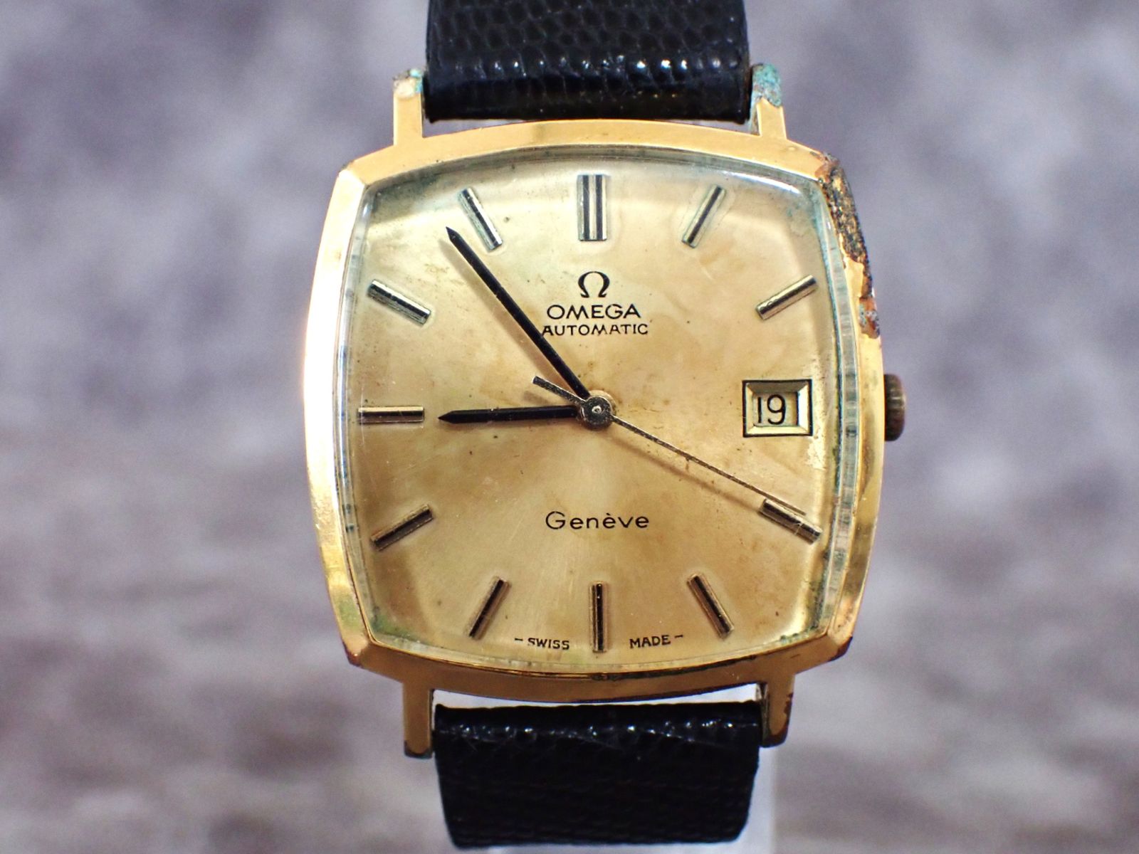 OMEGA オメガ ジュネーブ スクエア ゴールドカラー コンビ 自動巻 リューズベルト尾錠社外品