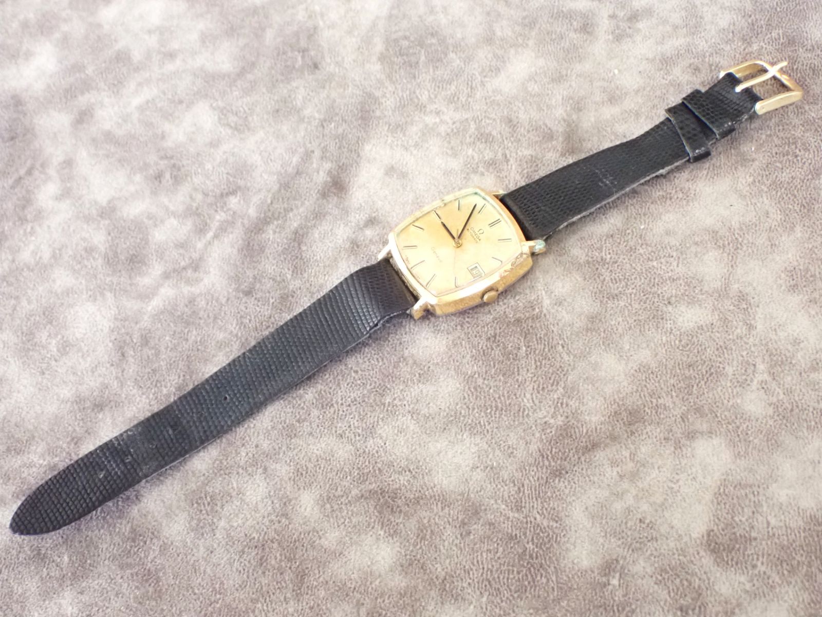  OMEGA オメガ ジュネーブ スクエア ゴールドカラー コンビ 自動巻 リューズベルト尾錠社外品 コーデセット 自動巻き時計 腕時計(アナログ)