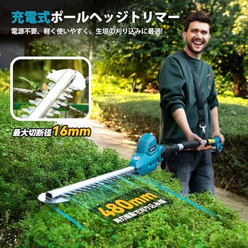 迅速に発送 2025新型 SEESII 充電式ポールヘッジトリマー たかえだ充電式剪定トリマー 480 mmのトリマー刈幅 230-280 cm長さ無段階調節 4000 mAh大容量バッテリー ヘッジ角度が0°?135°調節 芝生を刈る badc 38 e 2