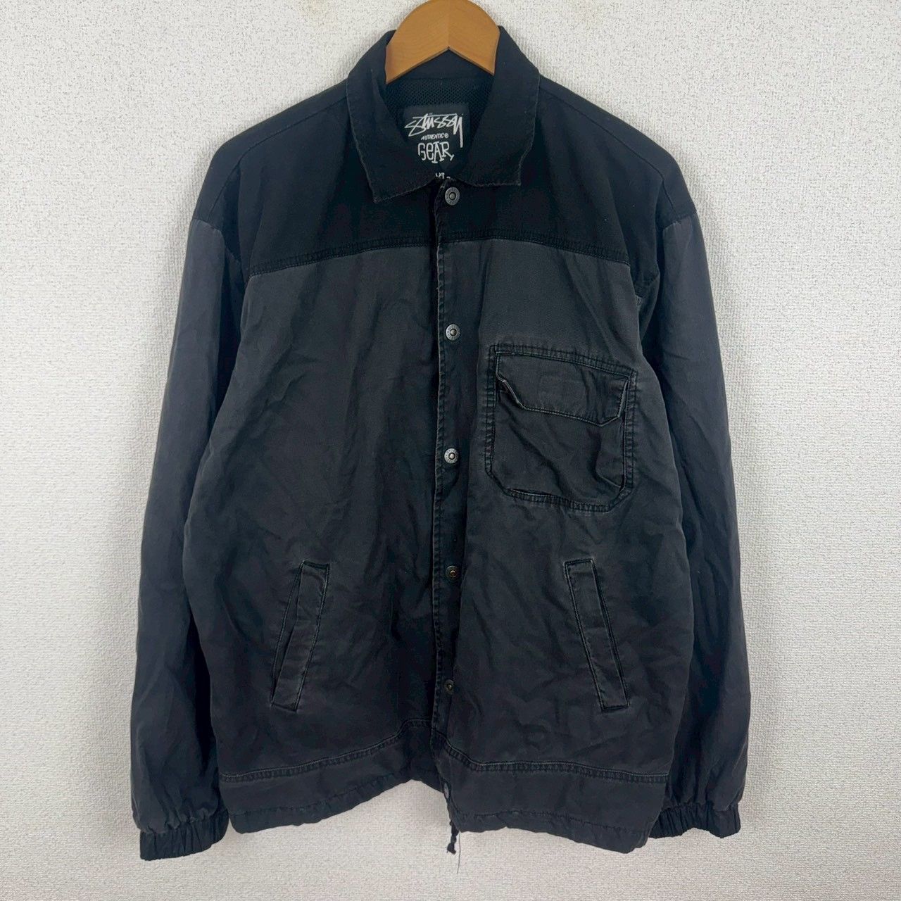00s STUSSY ステューシー コットンジャケット 無地 ブラック XLサイズ 