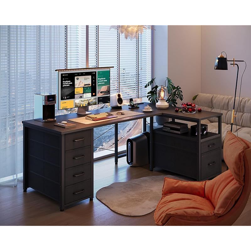 AODK パソコンデスク 引き出し6杯付き ゲーミングデスク コンセント