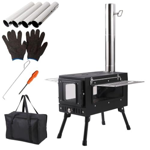 薪ストーブ キャンプ歴13年 キャンプインストラクター監修 キャンプ まきストーブ キャンプストーブ 折りたたみ 煙突 調理 収納袋付き もち運びらくらく 煙突6本 ガラス面3面 2面 3面 m 83 f 2834 e