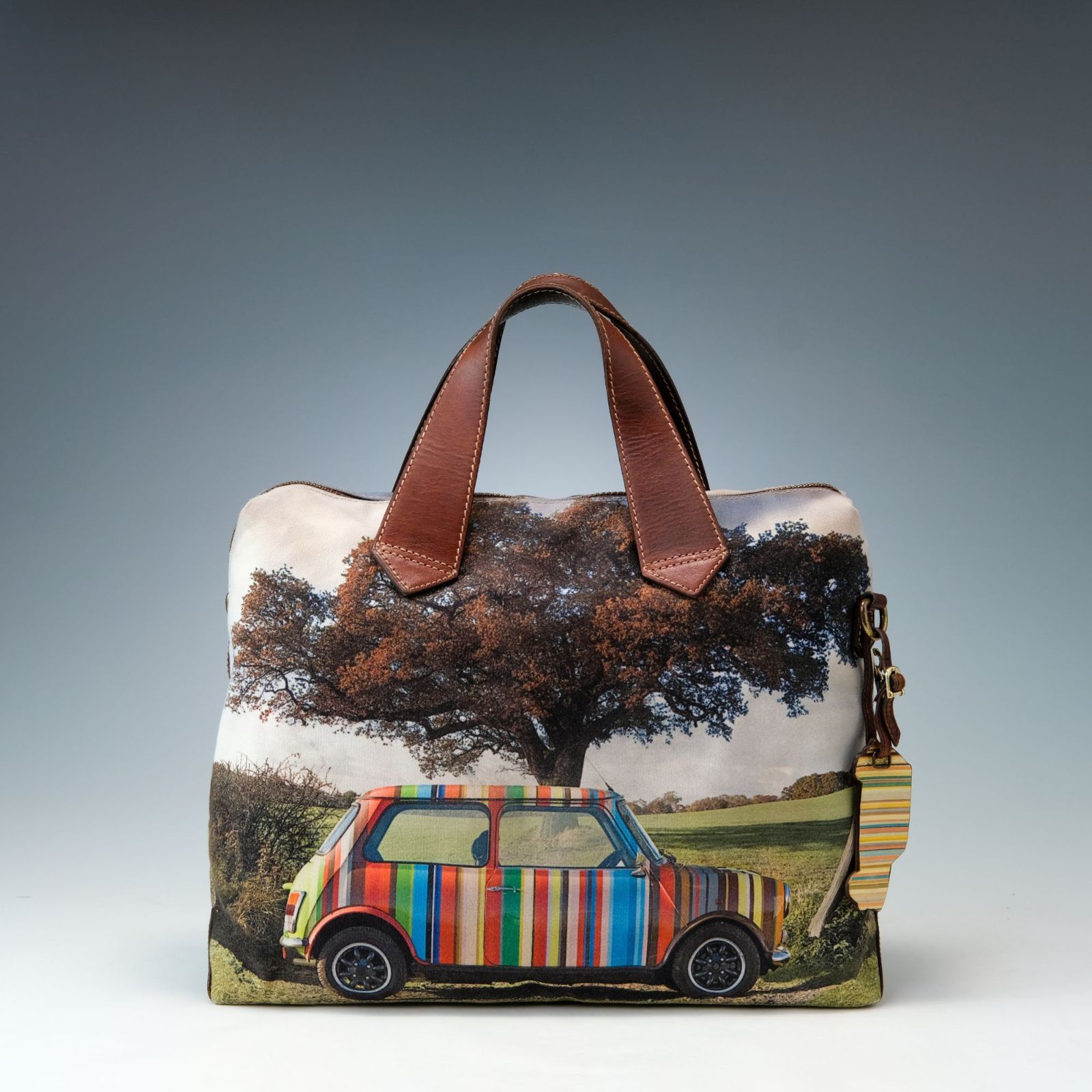 PaulSmithポールスミス　トートバッグ　ミニクーパー　マルチストライプA4 希少 Paul Smith ポールスミス ミニクーパー キャンバス レザー トート