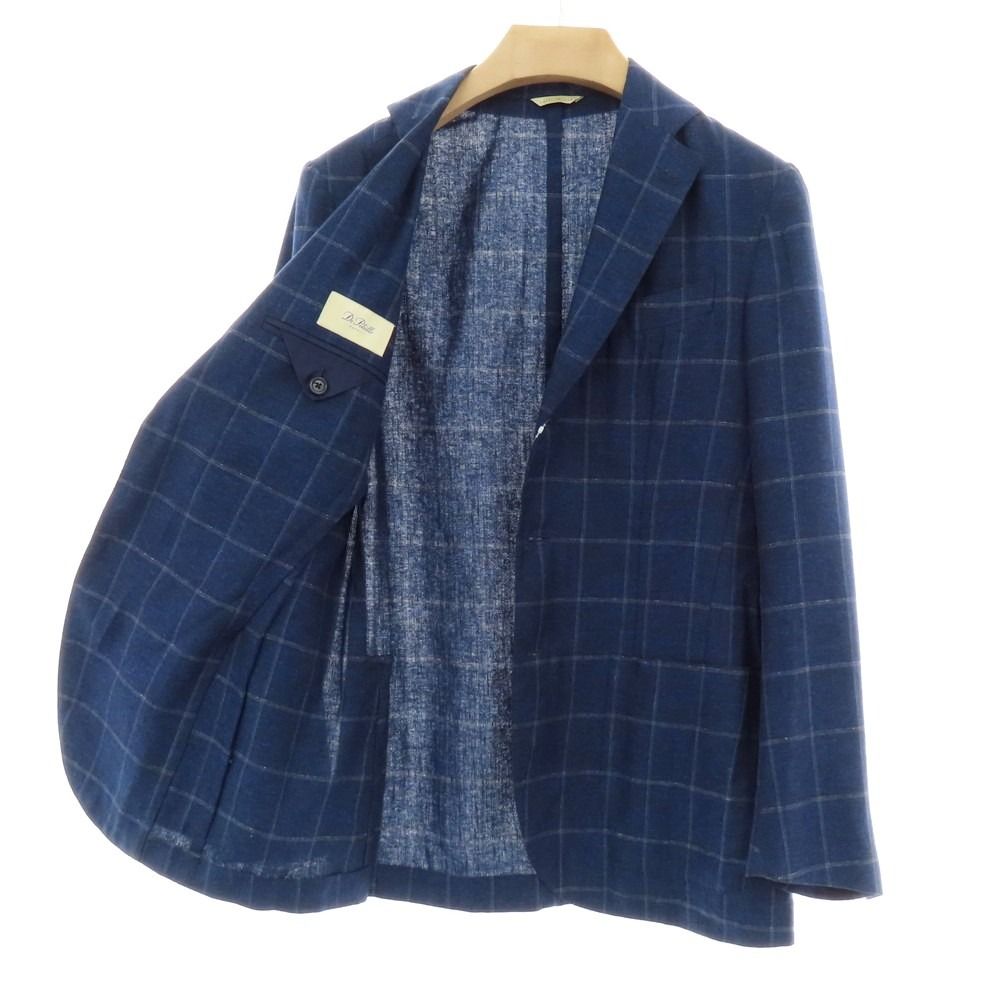 De Petrillo/デ ペトリロ 46 ネイビージャケット 中古】デペトリロ DE PETRILLO シルクリネン チェック 3B テーラード