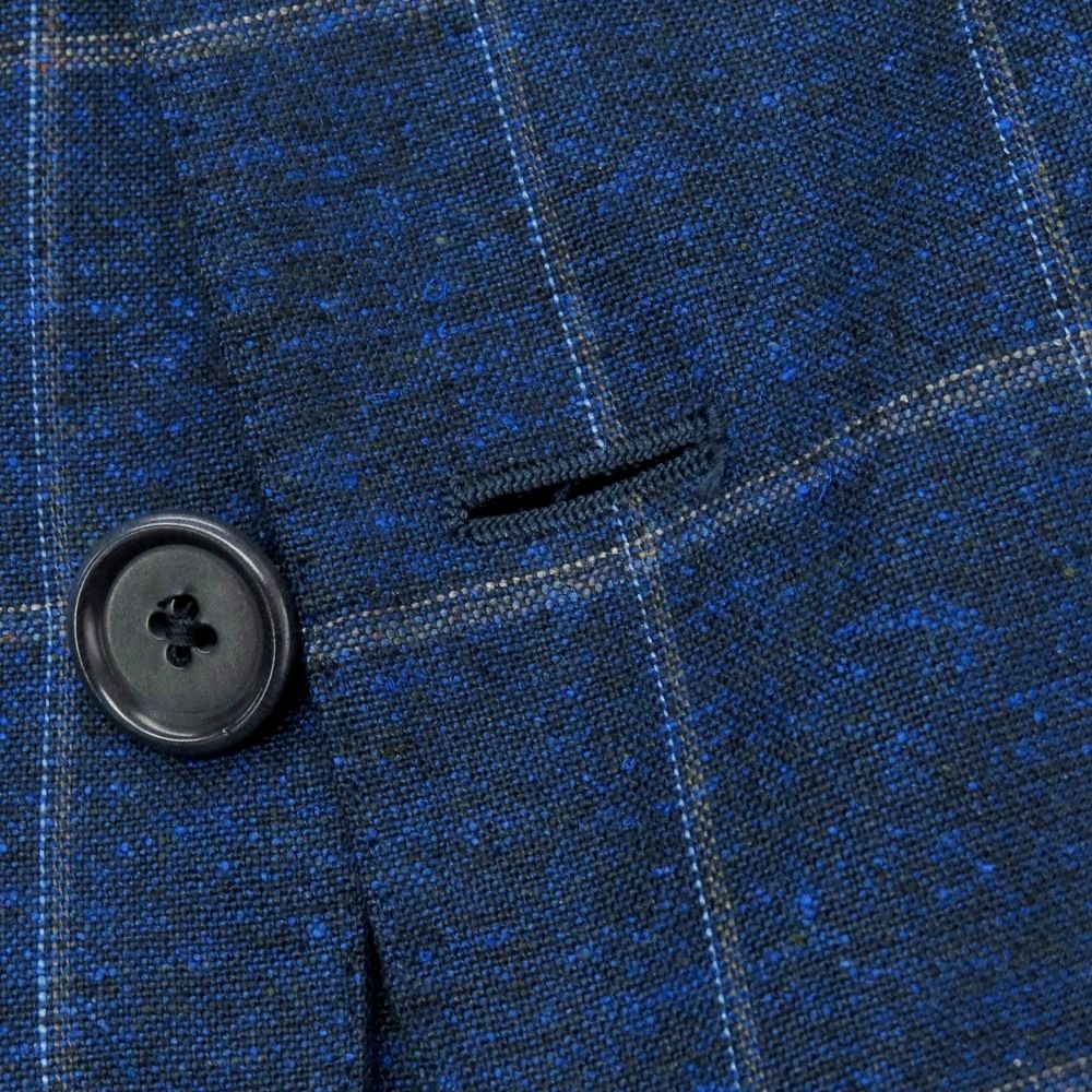 De Petrillo/デ ペトリロ 46 ネイビージャケット 中古】デペトリロ DE PETRILLO シルクリネン チェック 3B テーラード