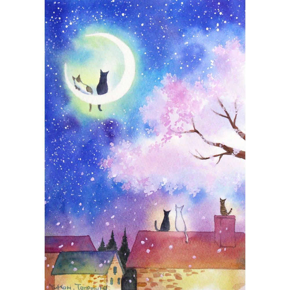 原画）夜光の桜【A5サイズ／水彩画／#3019】 - メルカリ