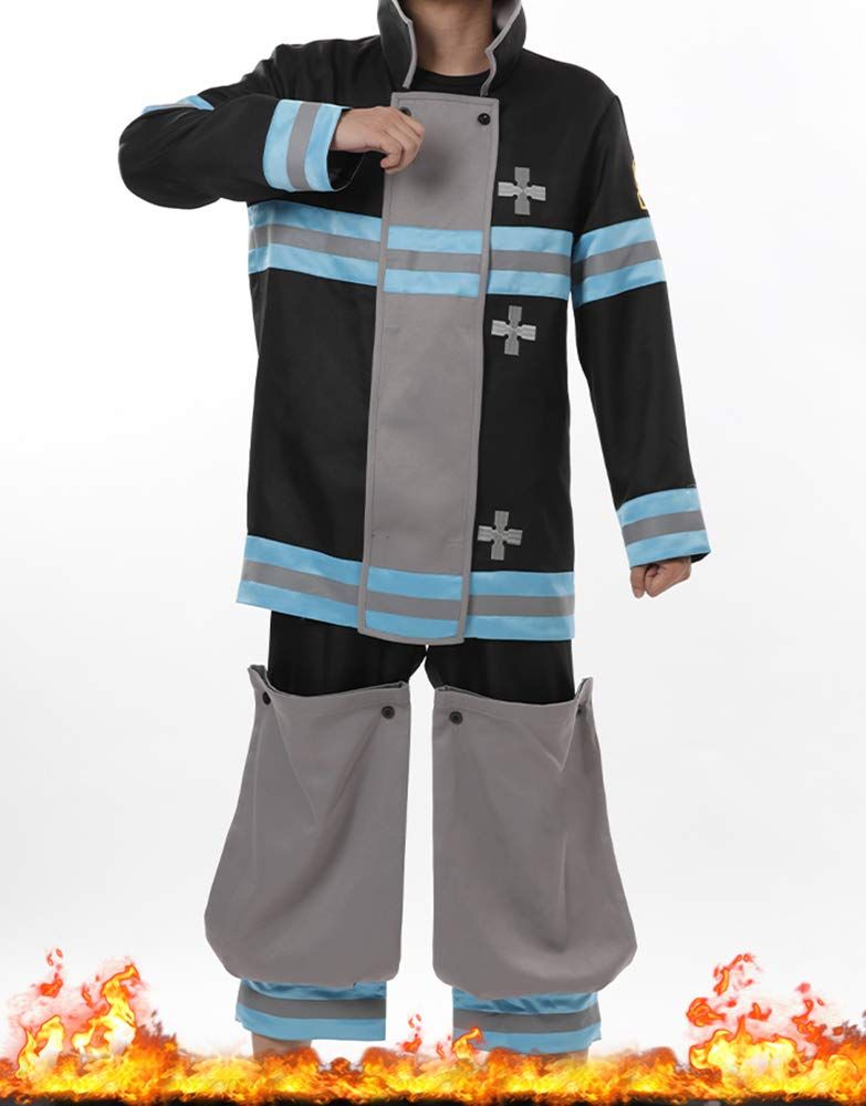 SCLYX 炎炎ノ消防隊 第8特殊消防隊コスプレ衣装 第8特殊消防隊隊服 シンラ クサカベ コスプレ オーバーオール 炎炎ノ消防隊コスプレ衣装 ハロウィンコスチューム 大人コスチューム メンズ 男性 イベント仮装 余興＃20133 XL