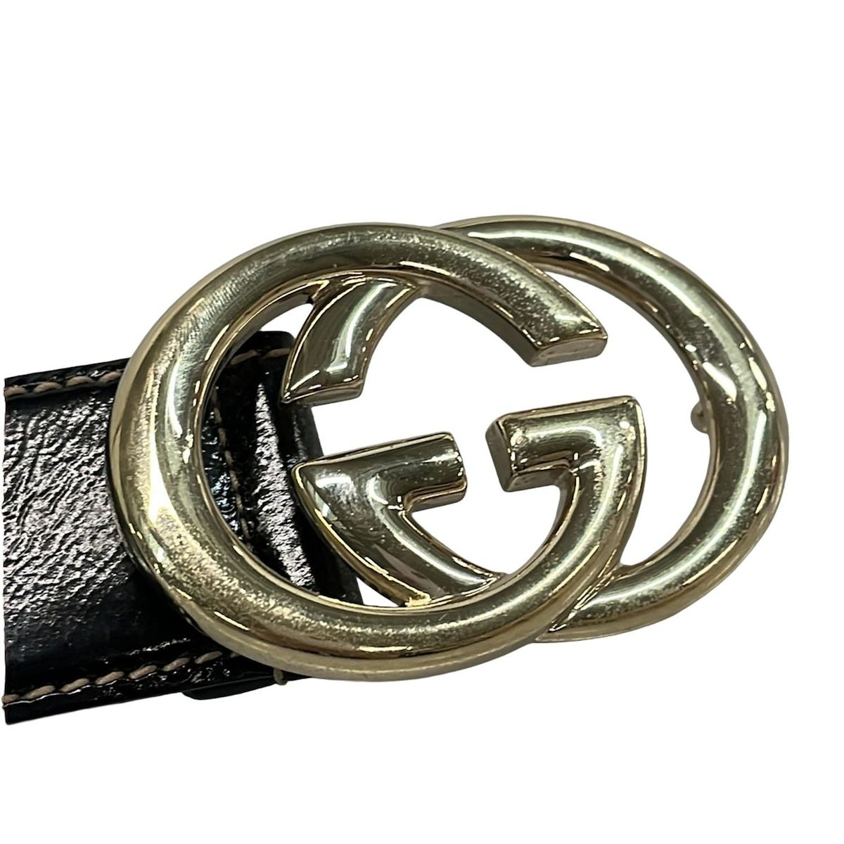 GUCCI(グッチ) ベルト 85.34 インターロッキングG 162922 黒×ゴールド