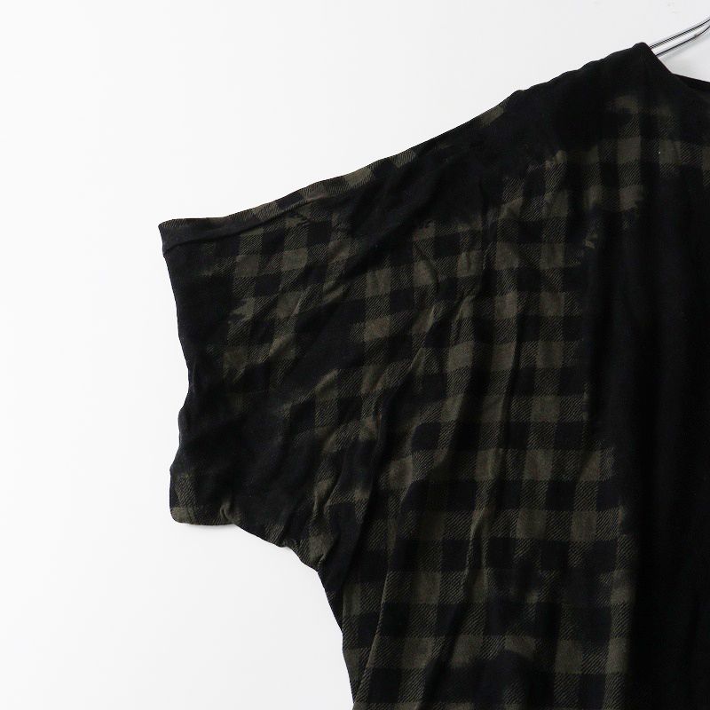 2024SS パドカレ pas de calais 25th ギンガムチェック 半袖Tシャツ 36‖ブラック×カーキ トップス プルオーバー【2400014768459】 2024SS パドカレ pas de calais 25th ギンガムチェック 半袖Tシャツ 36
