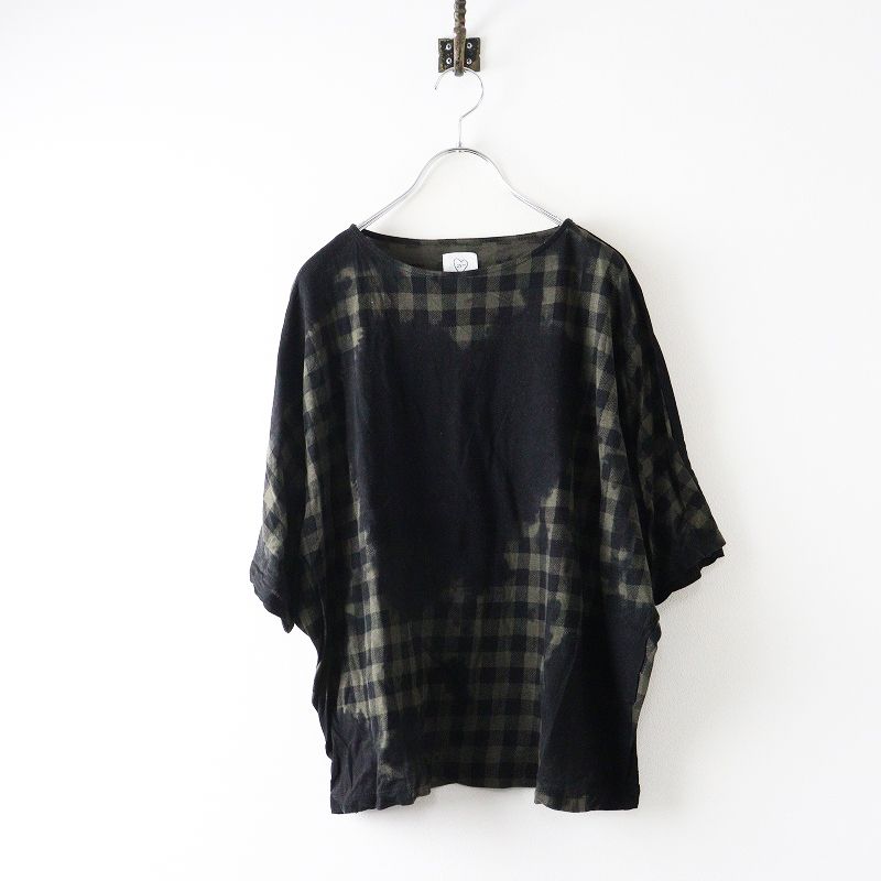 2024SS パドカレ pas de calais 25th ギンガムチェック 半袖Tシャツ 36‖ブラック×カーキ トップス プルオーバー【2400014768459】 2024SS パドカレ pas de calais 25th ギンガムチェック 半袖Tシャツ 36