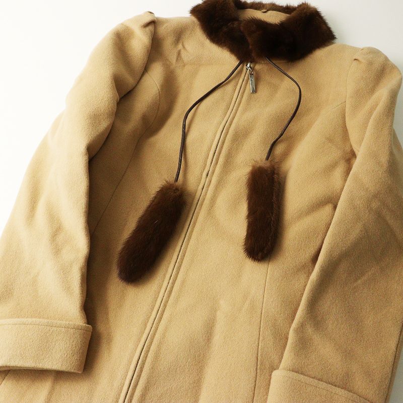 美品 最高級 定価14.8万 ルネ Rene ミンクファー衿 ポンポン付 ウール  