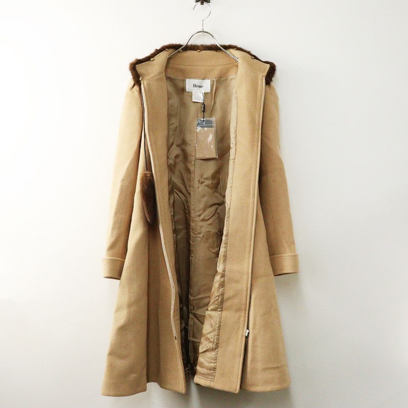 美品 最高級 定価14.8万 ルネ Rene ミンクファー衿 ポンポン付 ウール  