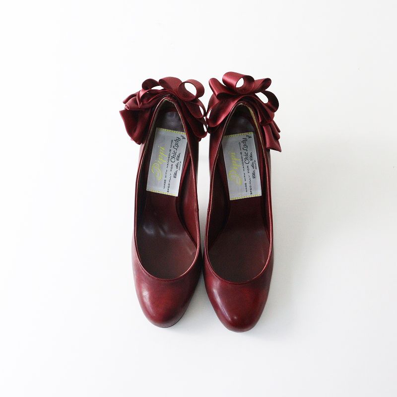 ピッピ Pippi ラッフルリボンパンプス 36.5/23.5cm ワインレッド