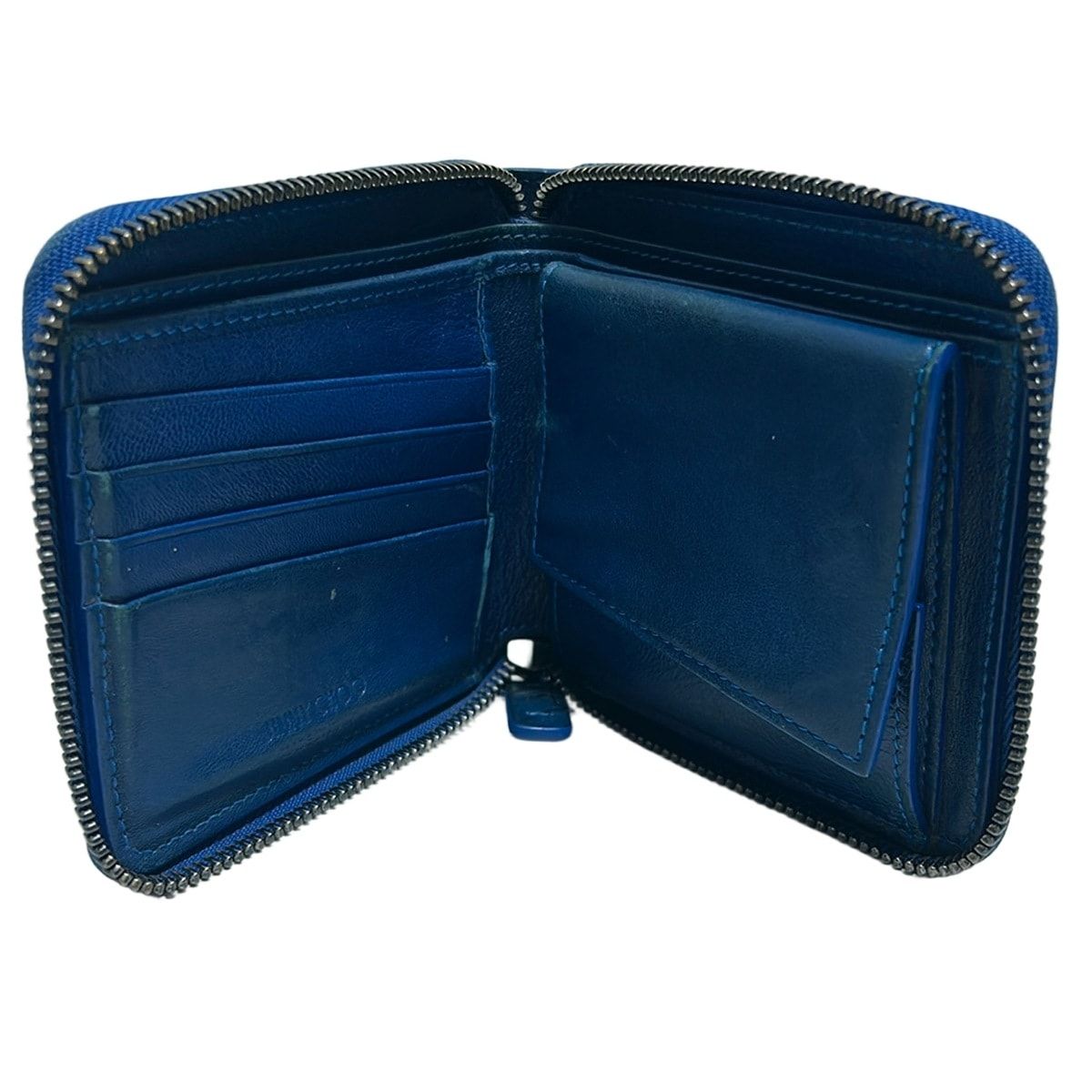 JIMMY CHOO ネイビー 2つ折り財布 JIMMY CHOO(ジミーチュウ) 2つ折り財布 - ネイビー ラウンドファスナー