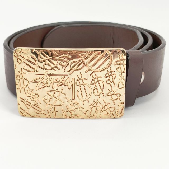 STUSSY ドルマーク ゴールドバックル レザー サイズS/M ベルト