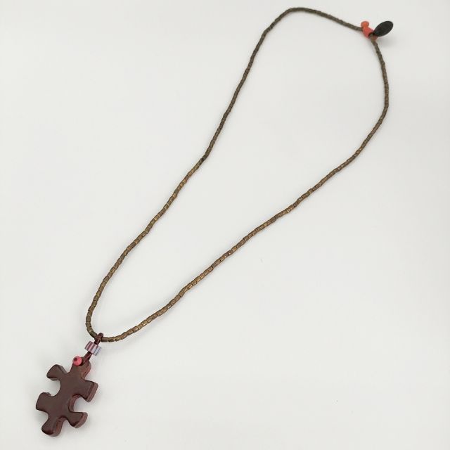 HENRY CUIR 革 レザー ピーズ パズル ネックレス ゴールド ブラウン