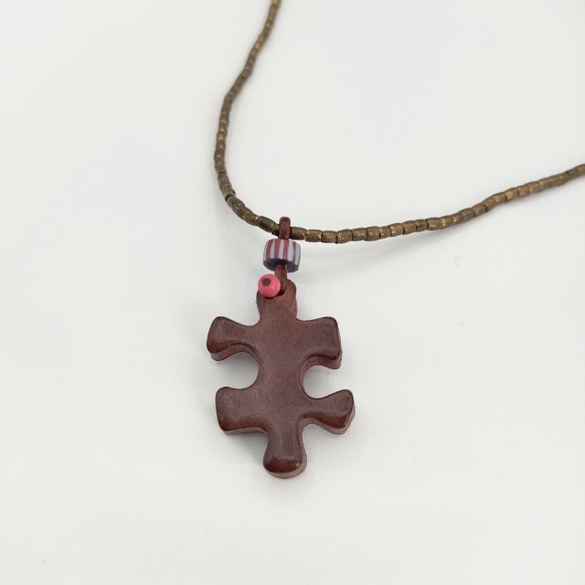アンリークイール　ブラウンレザー ネックレス HENRY CUIR 革 レザー ピーズ パズル ネックレス ゴールド ブラウン
