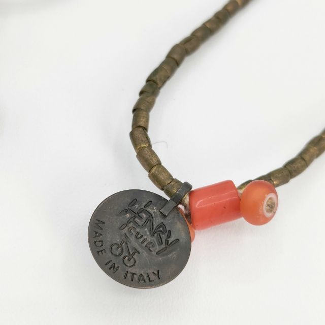 HENRY CUIR 革 レザー ピーズ パズル ネックレス ゴールド ブラウン