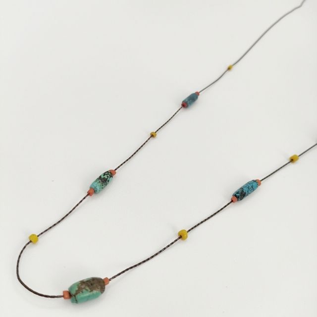 HENRY CUIR ビーズ ストーン ネックレス ブロンズ ブルー レディース