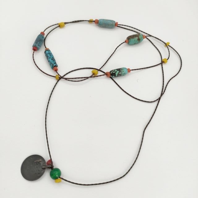 HENRY CUIR ビーズ ストーン ネックレス ブロンズ ブルー レディース