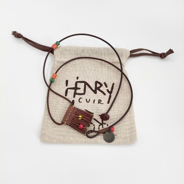 アンリークイール　ブラウンレザー ネックレス HENRY CUIR レザー ビーズ フリンジ 革 ネックレス ブラウン アンリー