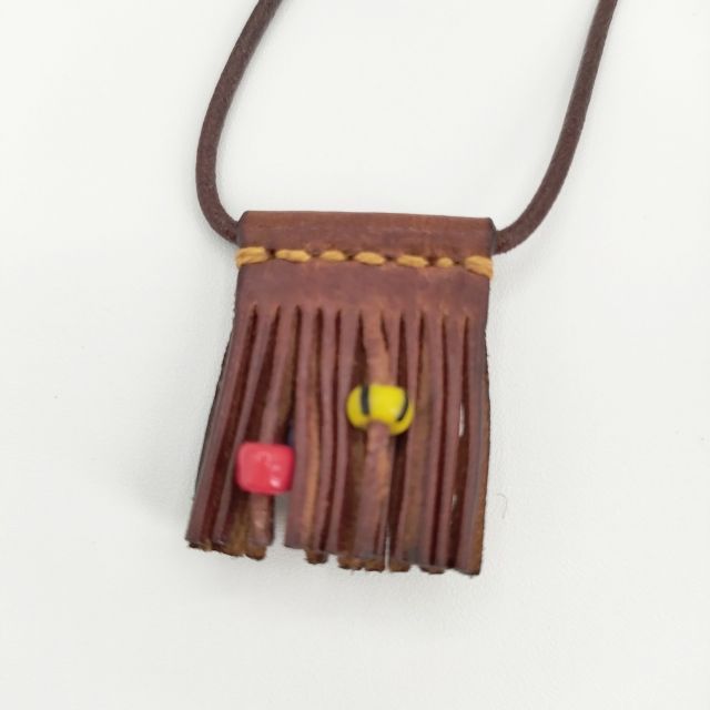 HENRY CUIR レザー ビーズ フリンジ 革 ネックレス ブラウン