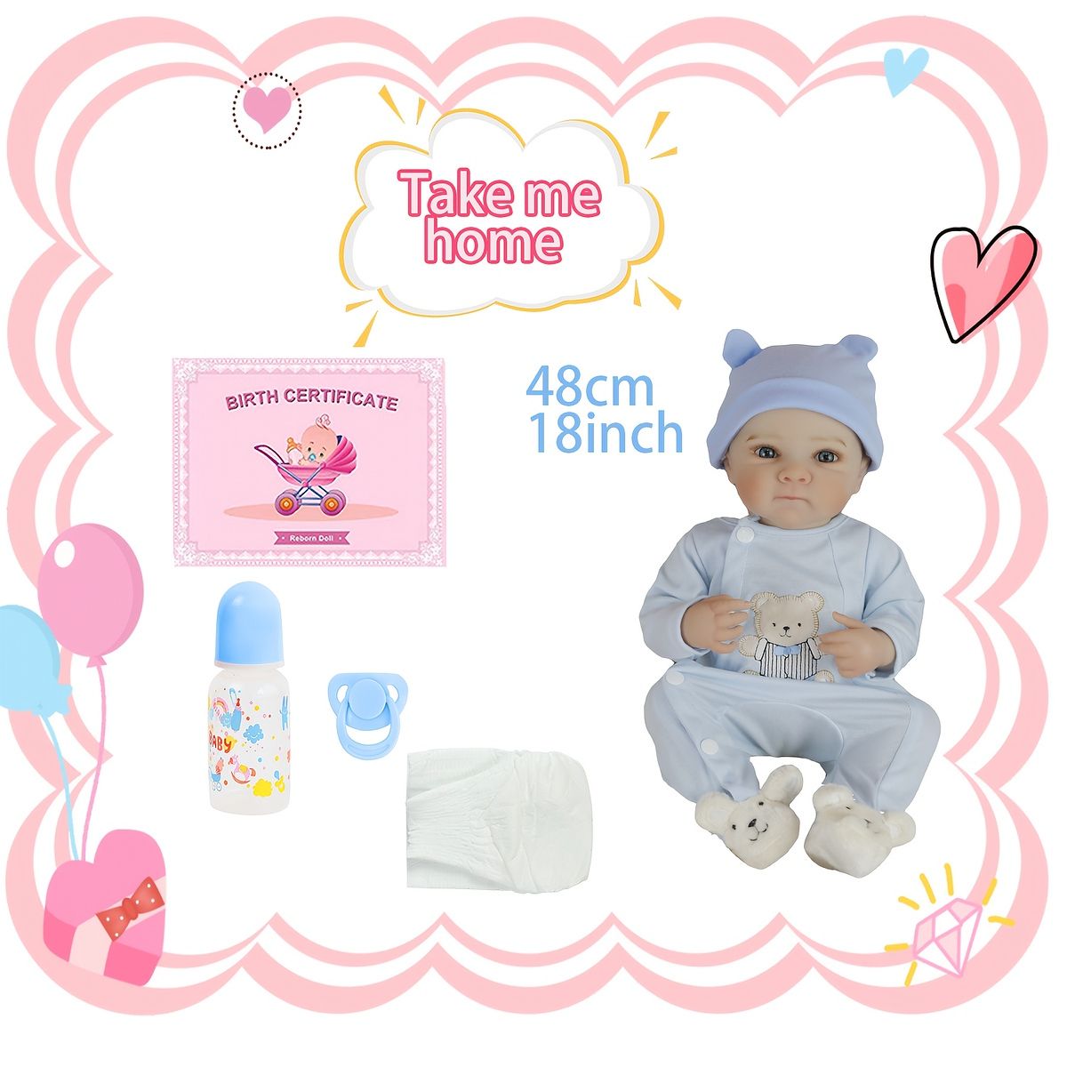 リアルなリボーンベビー】48cm 双子の赤ちゃん人形 ベビードール 18