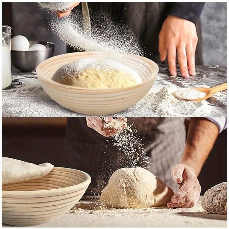 天然ラタン製 丸型発酵かご 18 cm スカンジナビアンデザイン 洗えるライナー付 サワードウ パン作り ベーキングツール キッチンをおしゃれに